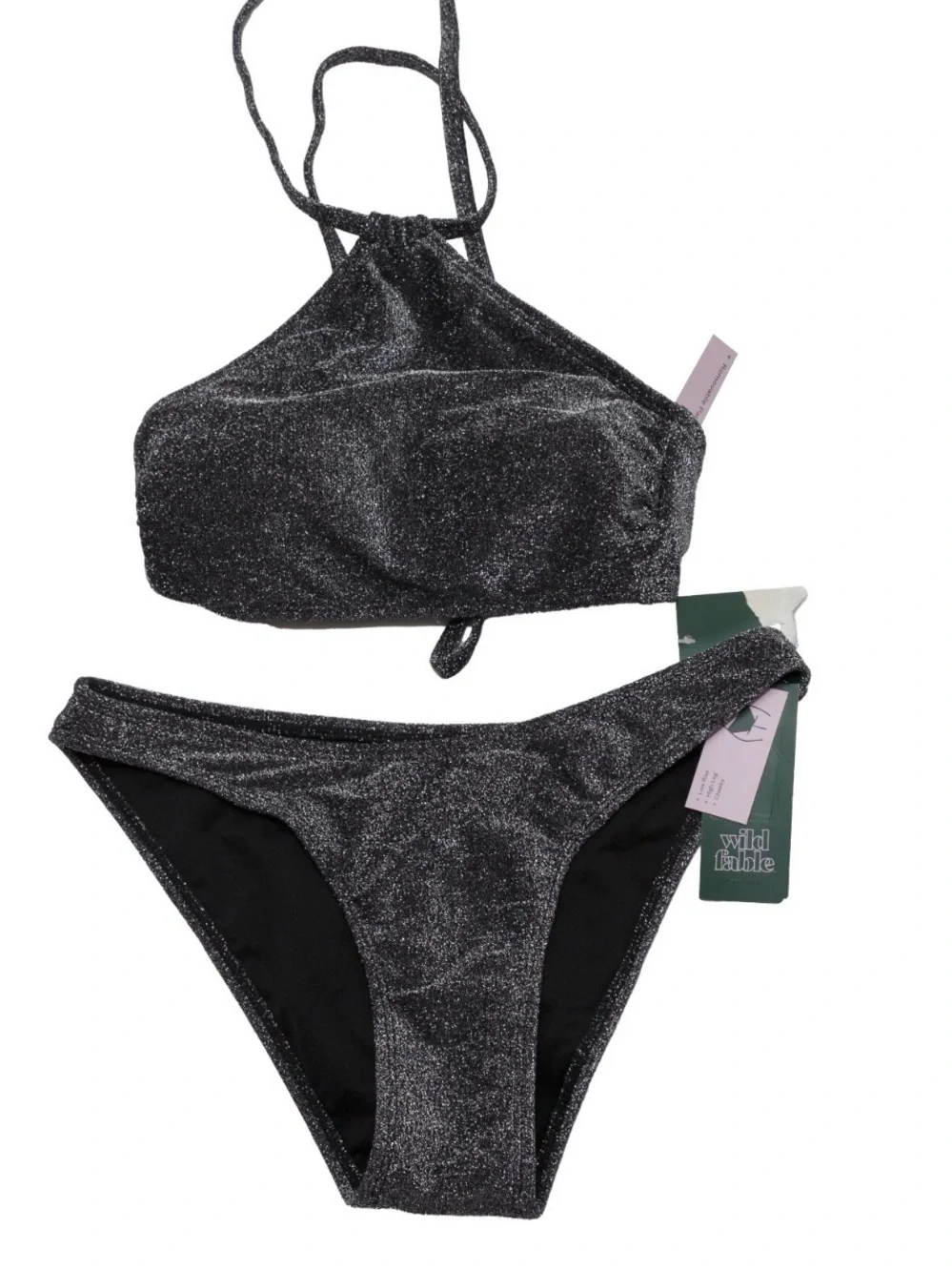 wild fable Metallic Charcoal Halter Bikini Set